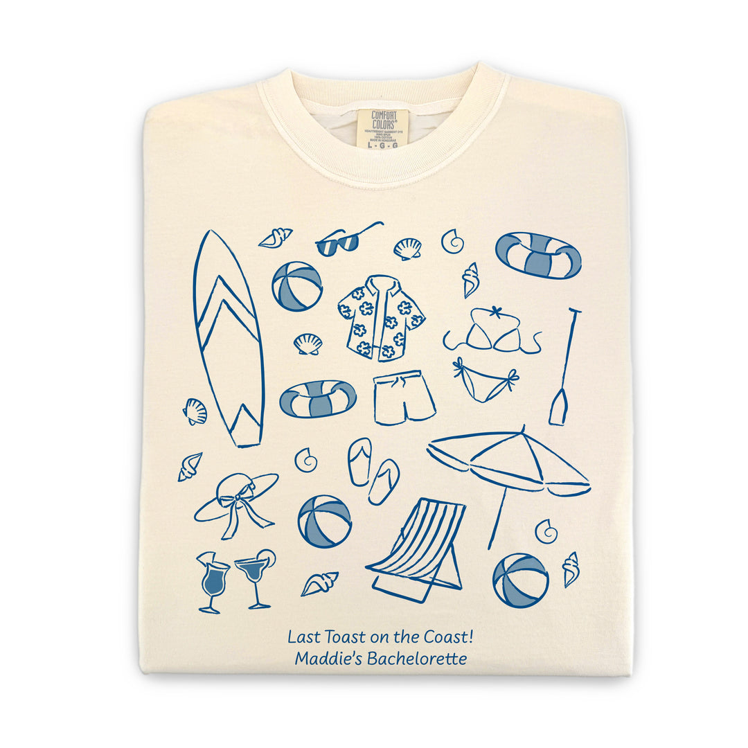 Beach Bachelorette Doodle, Girls Trip, One-Sided Design on Front, T-Shirt