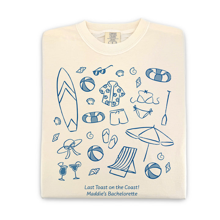 Beach Bachelorette Doodle, Girls Trip, One-Sided Design on Front, T-Shirt
