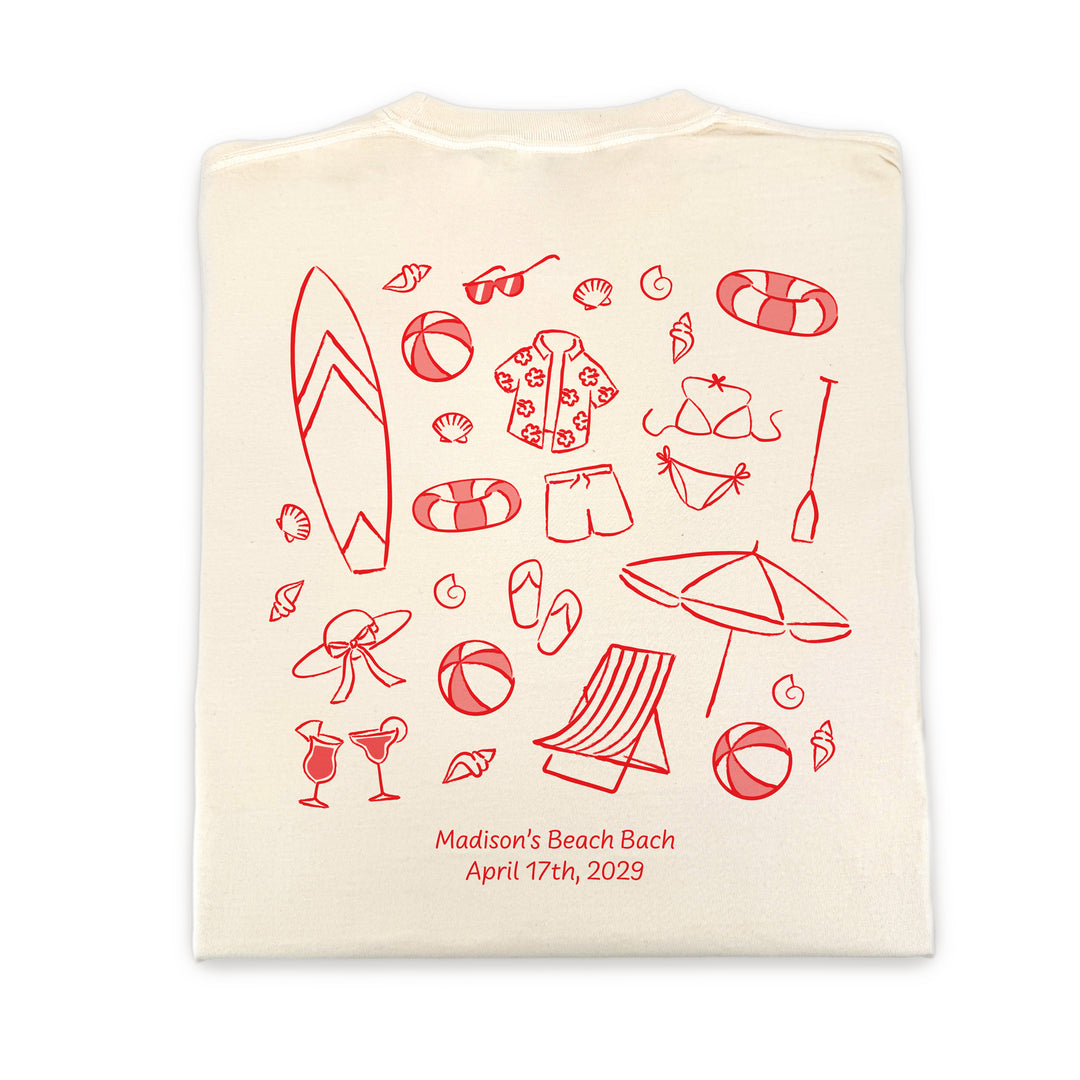 Beach Bachelorette Doodle, Girls Trip, Two-Sided Design, T-Shirt