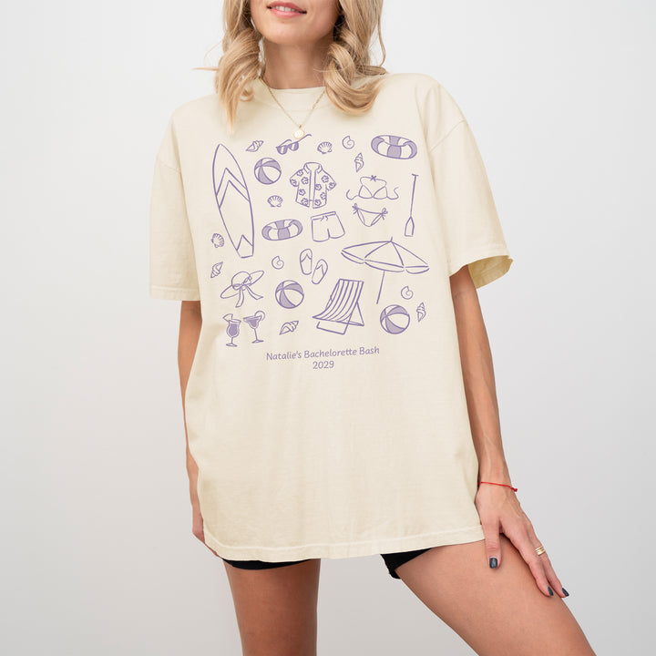 Beach Bachelorette Doodle, Girls Trip, One-Sided Design on Front, T-Shirt