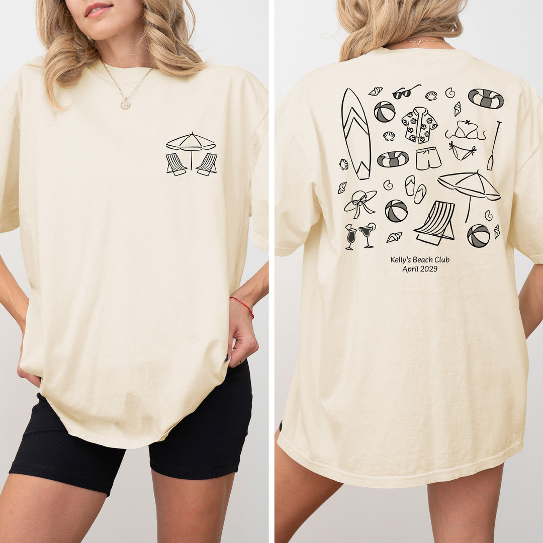 Beach Bachelorette Doodle, Girls Trip, Two-Sided Design, T-Shirt
