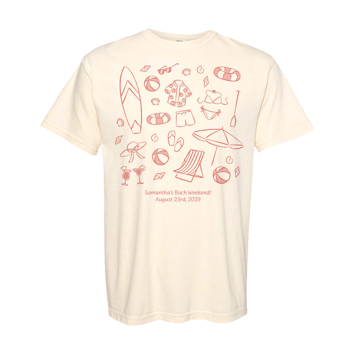 Beach Bachelorette Doodle, Girls Trip, One-Sided Design on Front, T-Shirt
