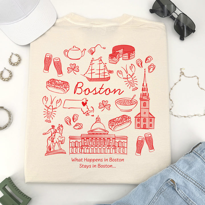 Boston Bachelorette Doodle, Girls Trip Tee, Two-Sided Design, T-Shirt