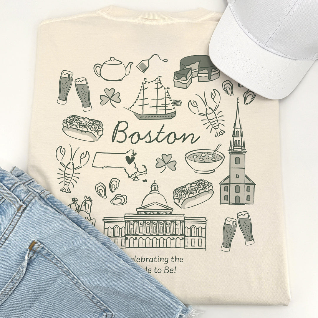 Boston Bachelorette Doodle, Girls Trip Tee, Two-Sided Design, T-Shirt