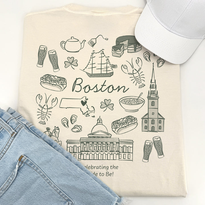 Boston Bachelorette Doodle, Girls Trip Tee, Two-Sided Design, T-Shirt