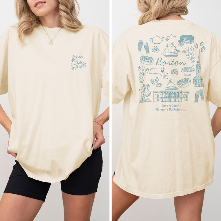 Boston Bachelorette Doodle, Girls Trip Tee, Two-Sided Design, T-Shirt