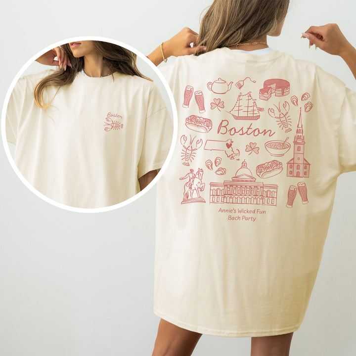 Boston Bachelorette Doodle, Girls Trip Tee, Two-Sided Design, T-Shirt