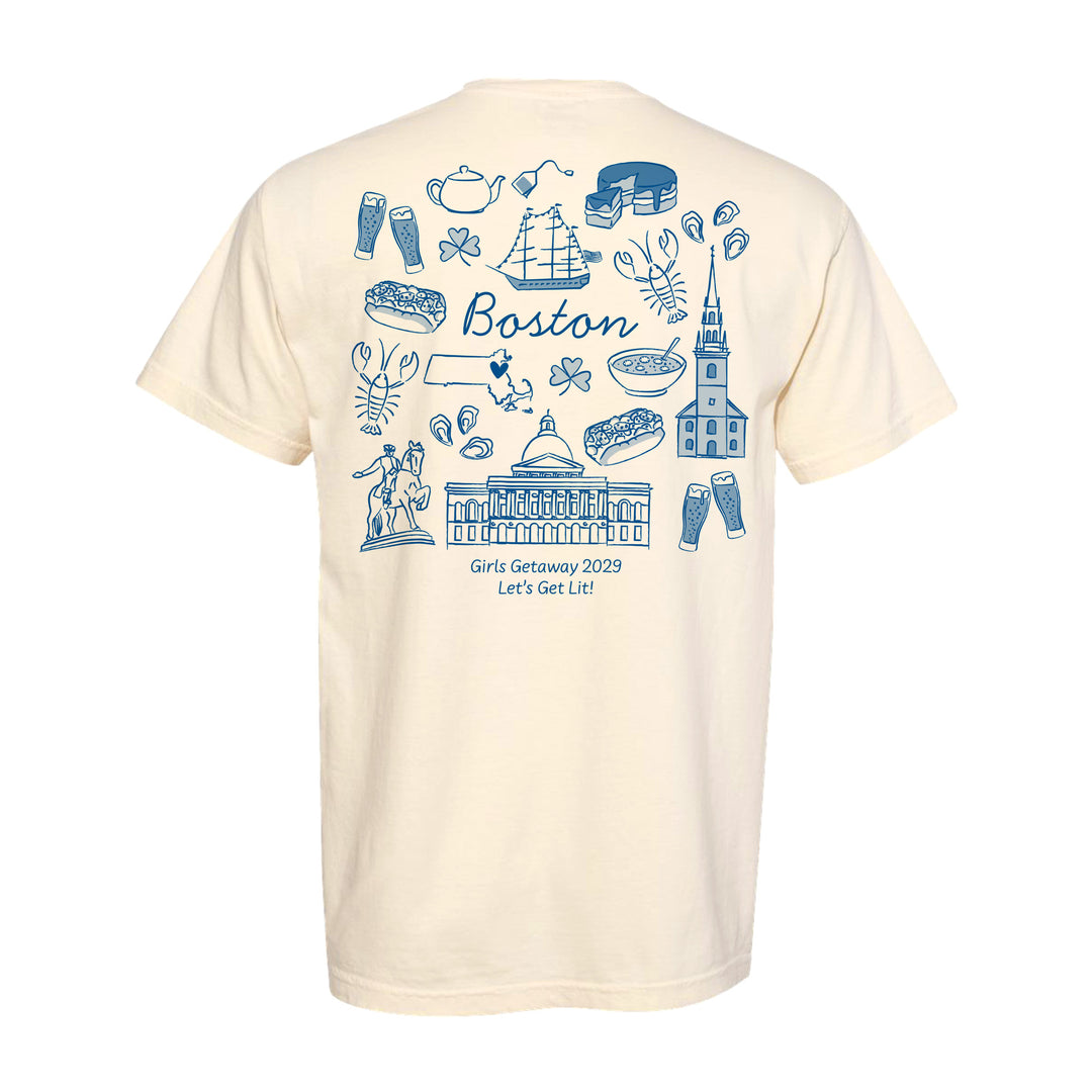 Boston Bachelorette Doodle, Girls Trip Tee, Two-Sided Design, T-Shirt