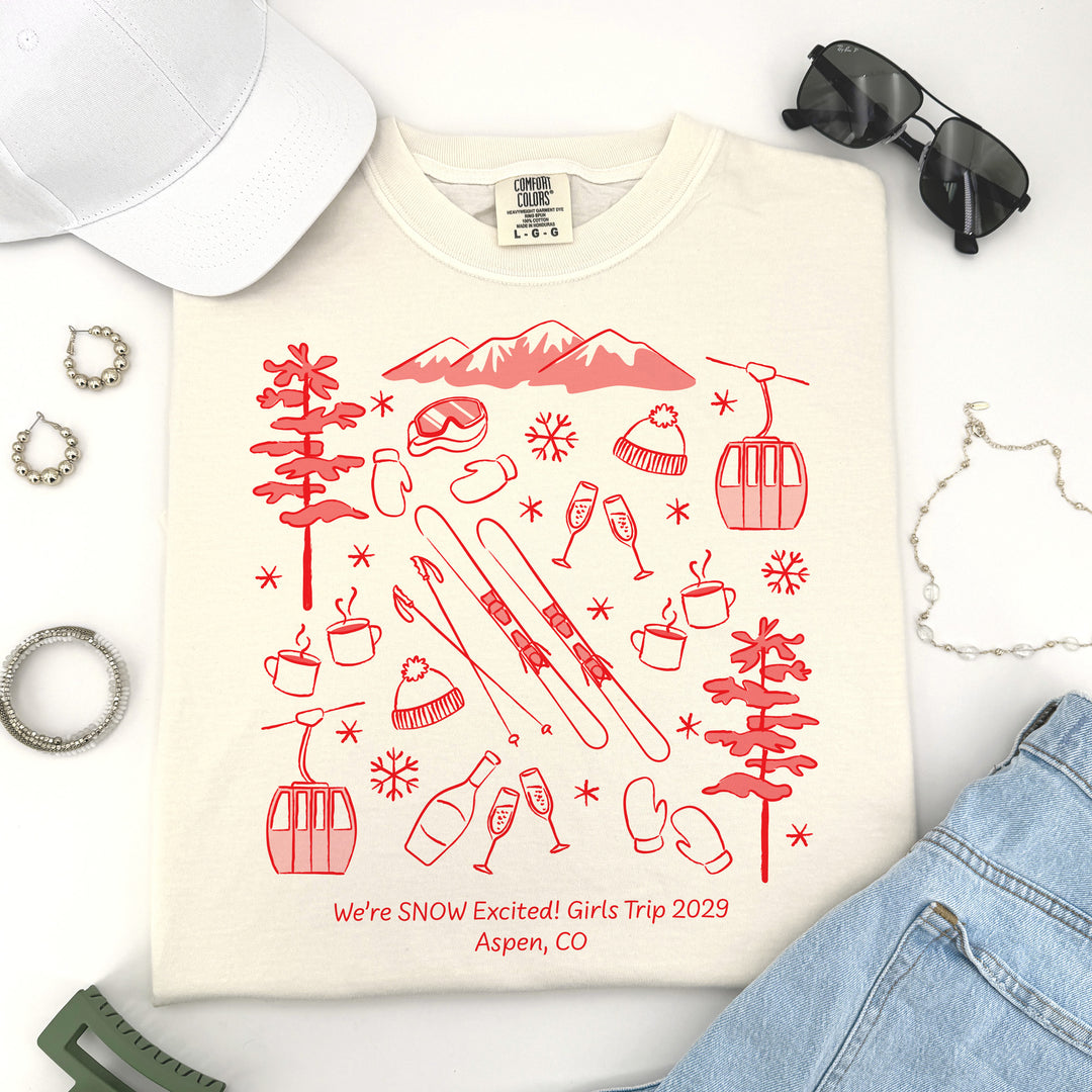 Ski Bachelorette Doodle, Girls Trip, One-Sided Design on Front, T-Shirt