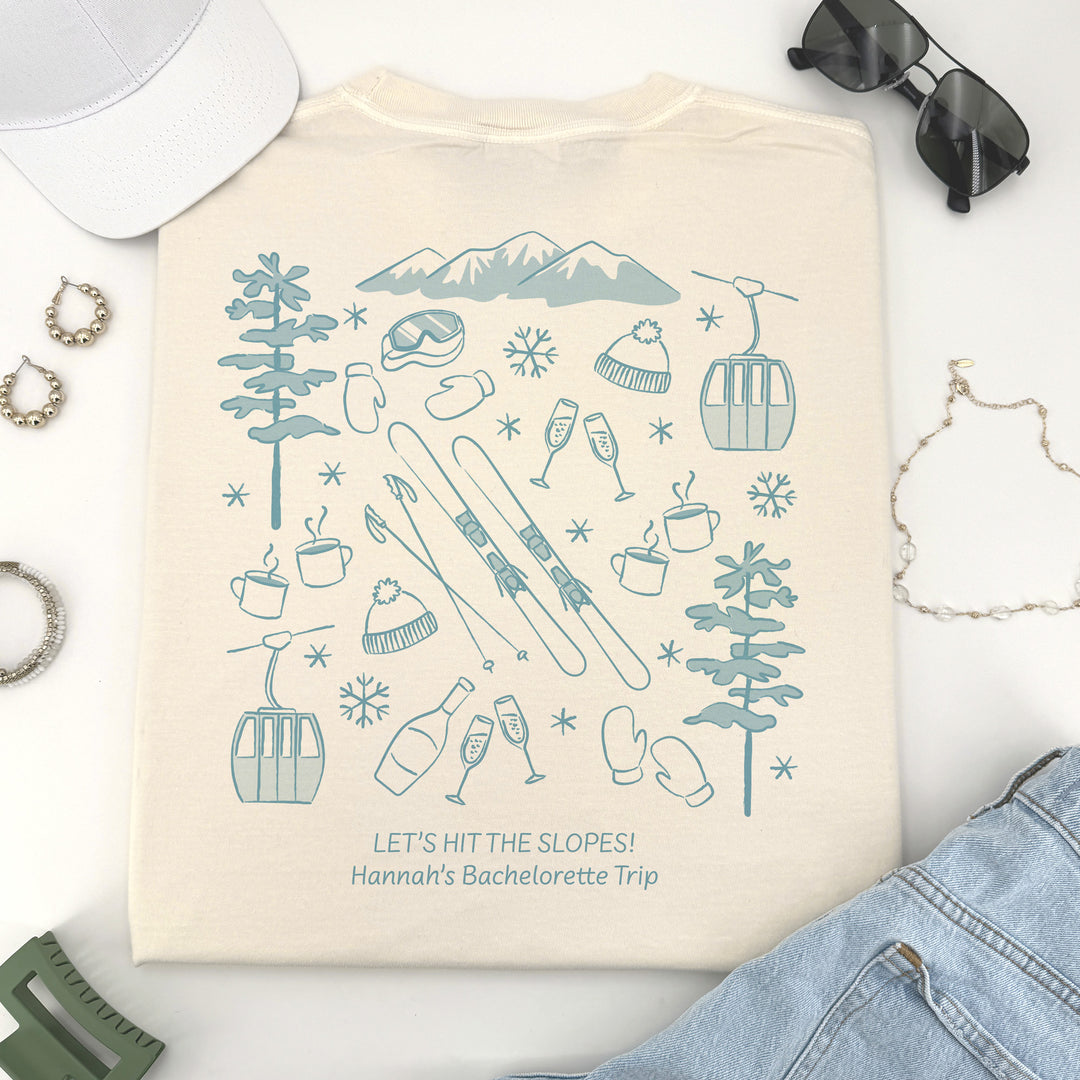 Ski Bachelorette Doodle, Girls Trip, Two-Sided Design, T-Shirt