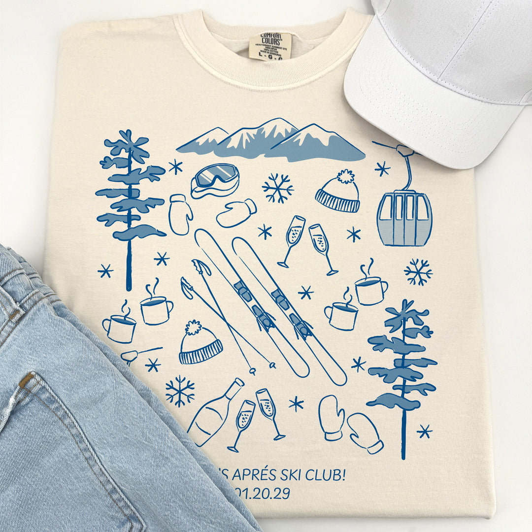 Ski Bachelorette Doodle, Girls Trip, One-Sided Design on Front, T-Shirt