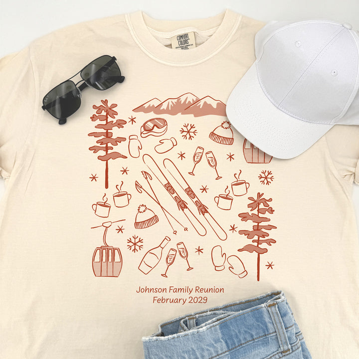 Ski Bachelorette Doodle, Girls Trip, One-Sided Design on Front, T-Shirt