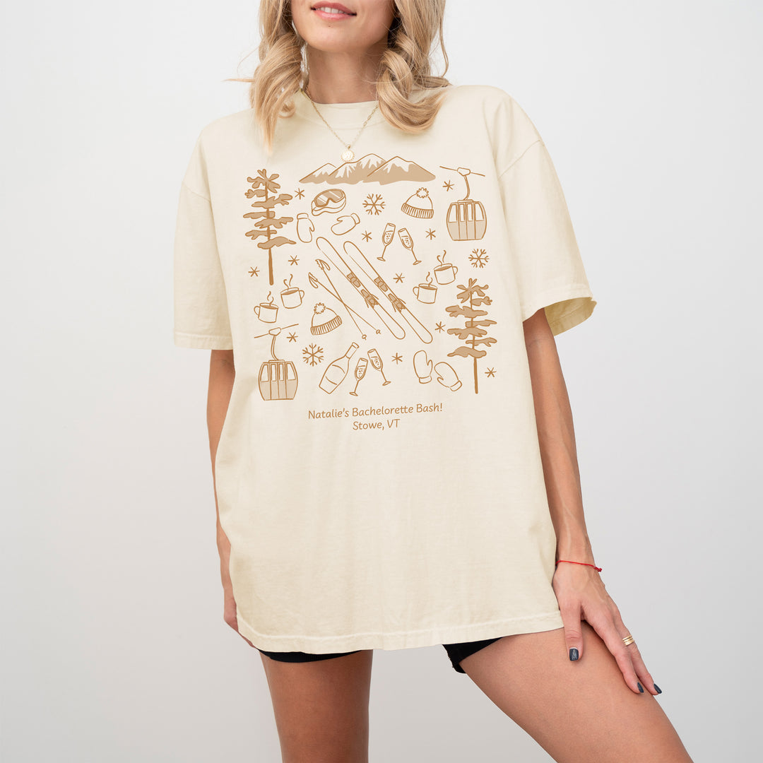 Ski Bachelorette Doodle, Girls Trip, One-Sided Design on Front, T-Shirt