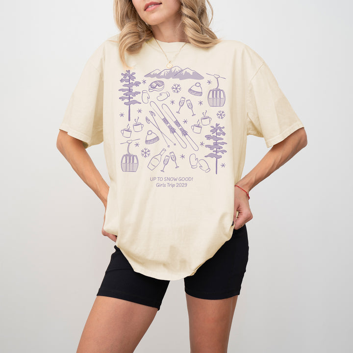 Ski Bachelorette Doodle, Girls Trip, One-Sided Design on Front, T-Shirt