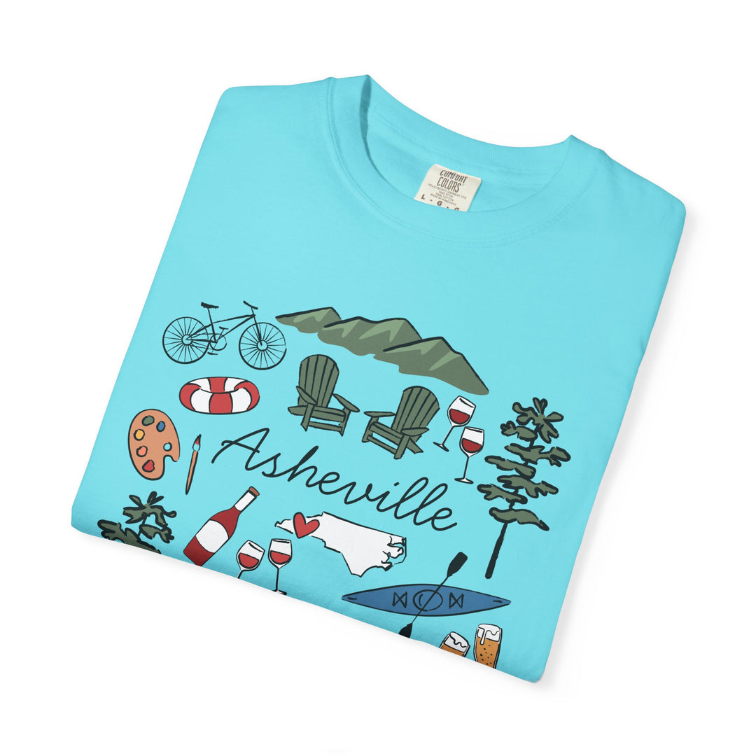 Asheville Bachelorette T-Shirt, Colorful Asheville Doodles, Unisex Comfort Colors® T-Shirt