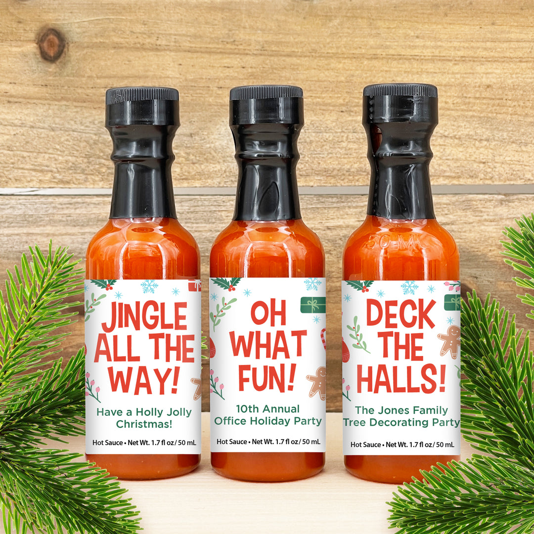 Hot Sauce Favor, Christmas Stocking Stuffers, Mini Hot Sauce Gift, 1.7 oz., Christmas Pattern