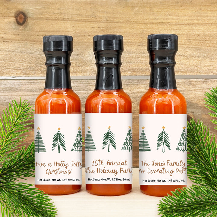 Hot Sauce Favor, Christmas Stocking Stuffers, Mini Hot Sauce Gift, 1.7 oz., Christmas Tree Doodles