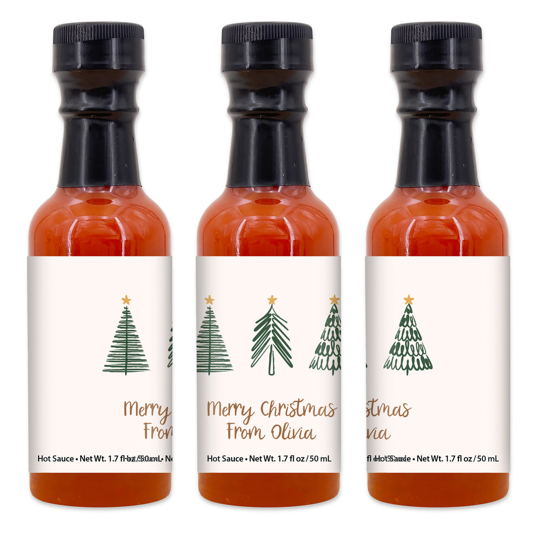 Hot Sauce Favor, Christmas Stocking Stuffers, Mini Hot Sauce Gift, 1.7 oz., Christmas Tree Doodles