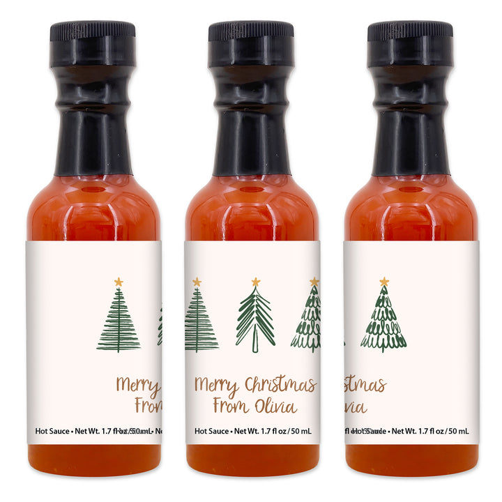 Hot Sauce Favor, Christmas Stocking Stuffers, Mini Hot Sauce Gift, 1.7 oz., Christmas Tree Doodles