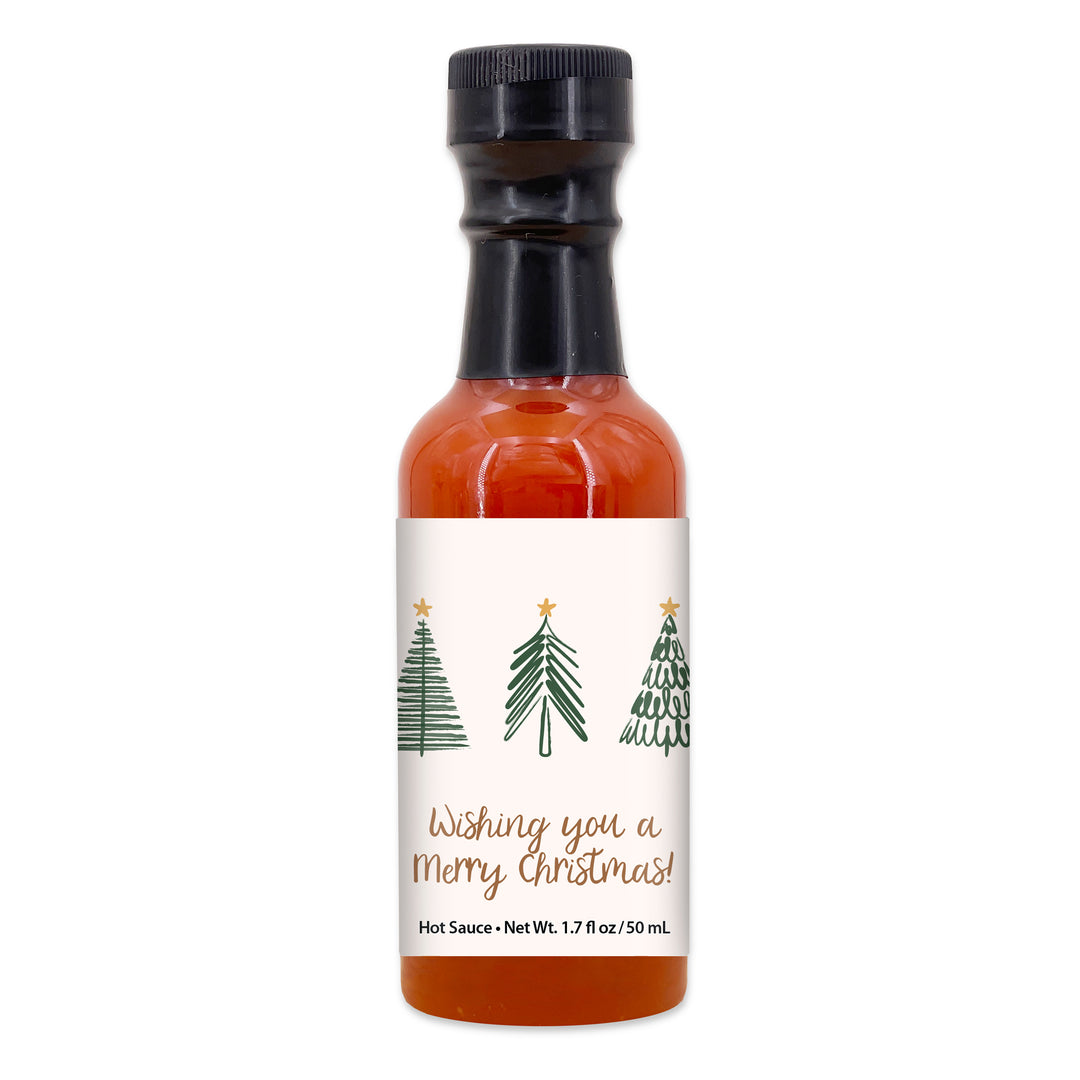 Hot Sauce Favor, Christmas Stocking Stuffers, Mini Hot Sauce Gift, 1.7 oz., Christmas Tree Doodles
