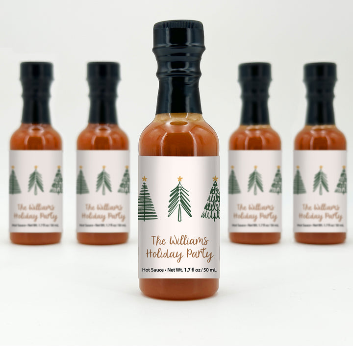 Hot Sauce Favor, Christmas Stocking Stuffers, Mini Hot Sauce Gift, 1.7 oz., Christmas Tree Doodles