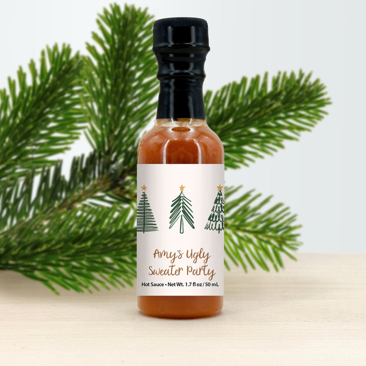 Hot Sauce Favor, Christmas Stocking Stuffers, Mini Hot Sauce Gift, 1.7 oz., Christmas Tree Doodles