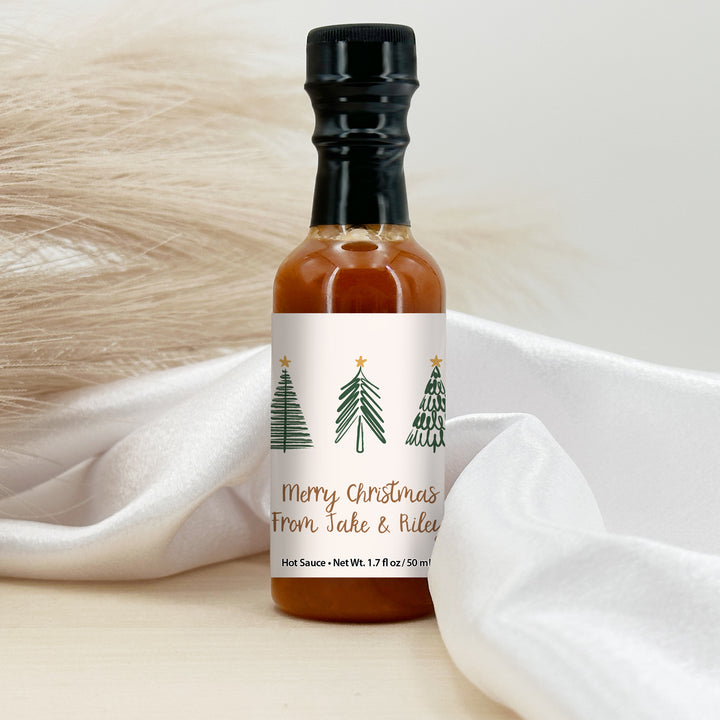 Hot Sauce Favor, Christmas Stocking Stuffers, Mini Hot Sauce Gift, 1.7 oz., Christmas Tree Doodles