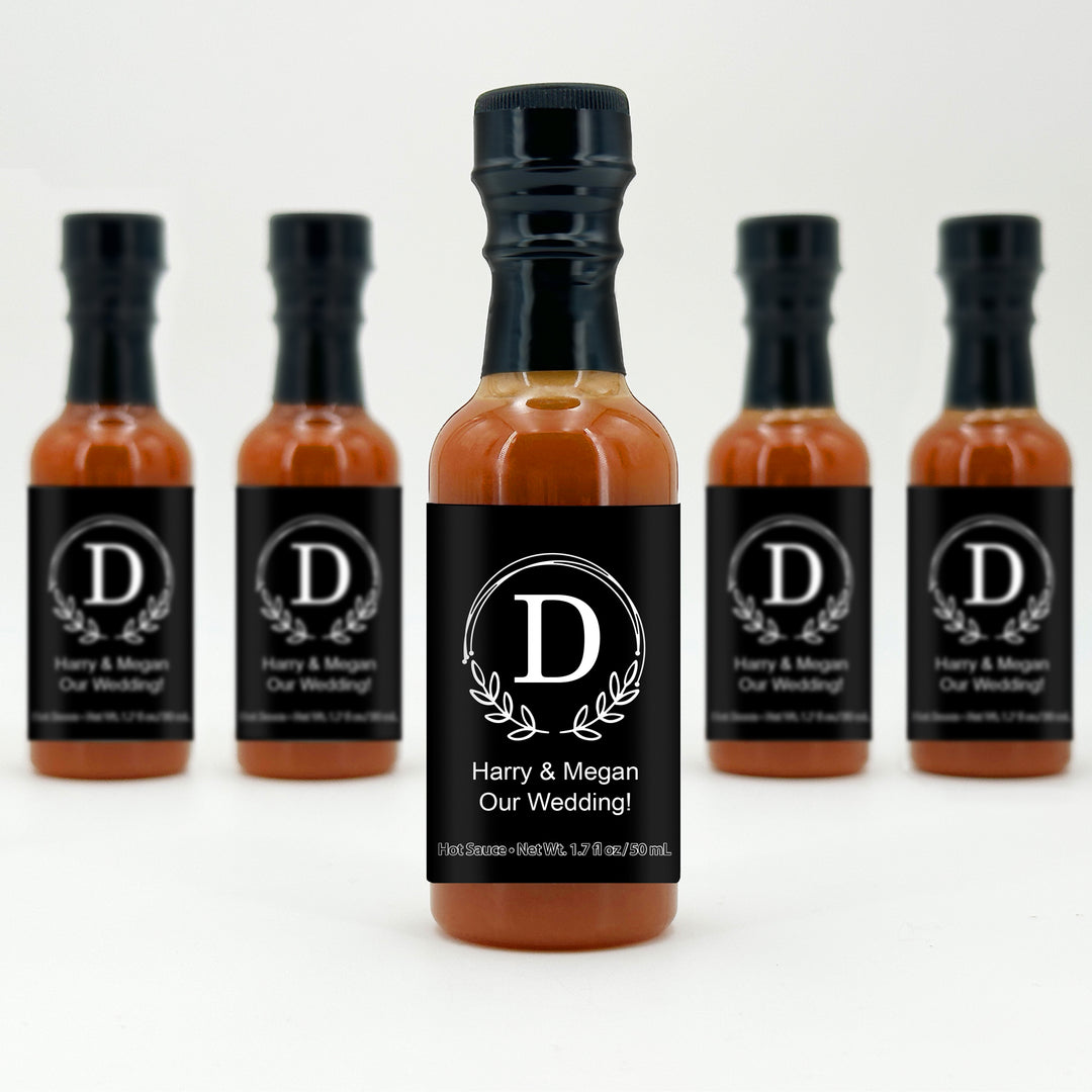 Wedding Favors, Single Initial Mini Hot Sauce Favors, Hot Sauce Gift, Custom Hot Sauce, Bulk Wedding Favors for Guests - 1.7 oz