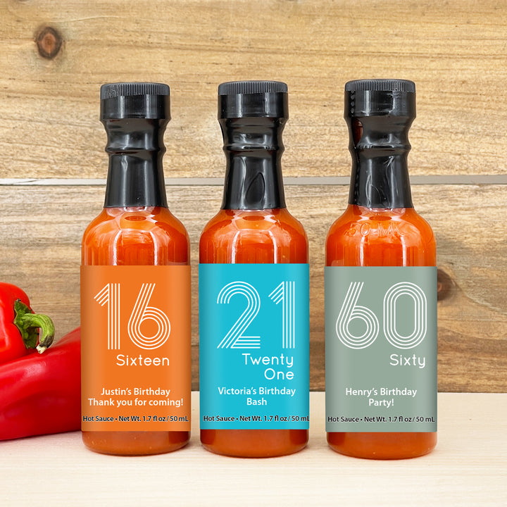 Birthday Party Favor Hot Sauce, Trendy Birthday Favors, Personalized Hot Sauce, Milestone Birthday Celebration, 1.7 oz bottle