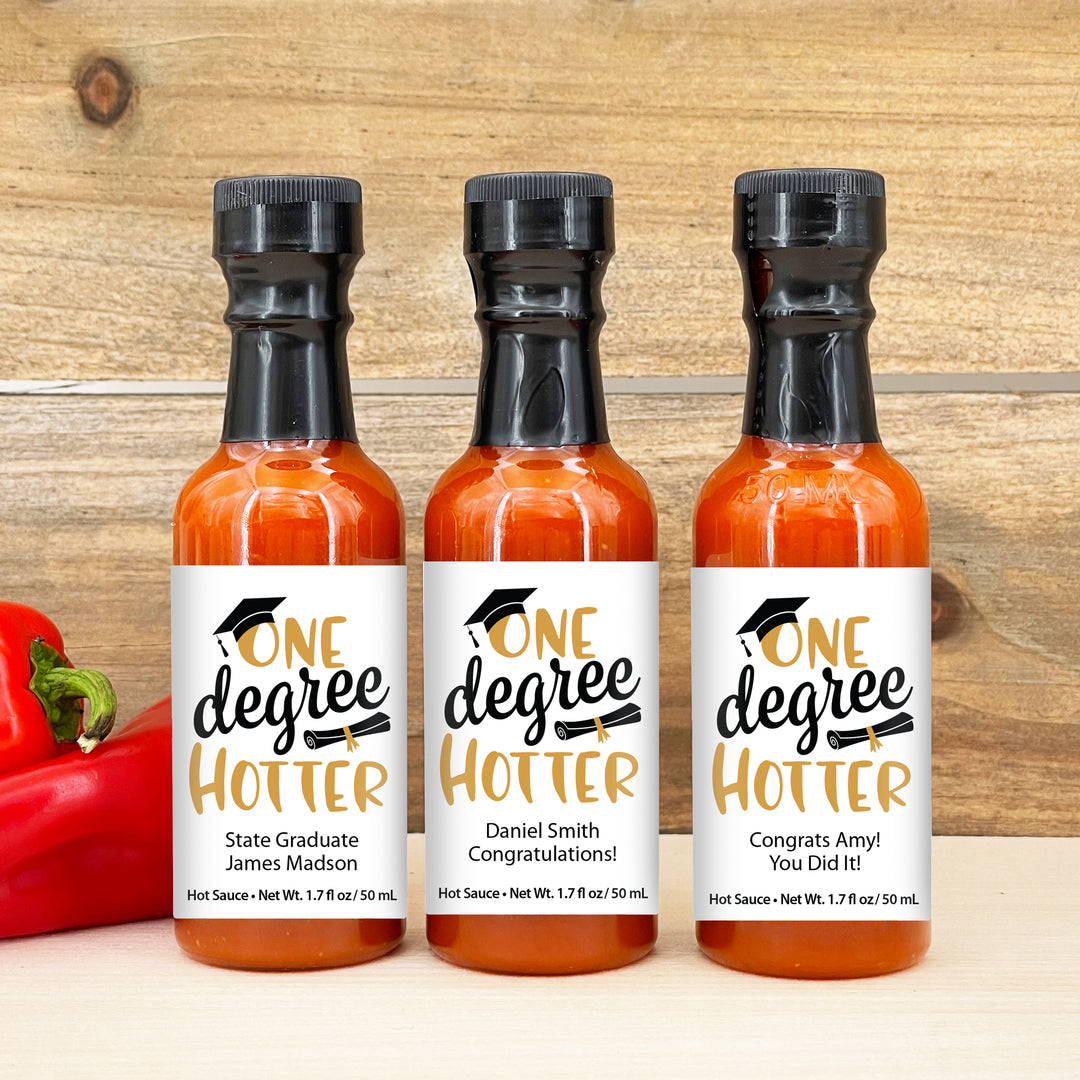 One Degree Hotter, Hot Sauce Graduation Favors, Hot Sauce Gift, Mini Hot Sauce, Custom Hot Sauce, One Hot Graduate