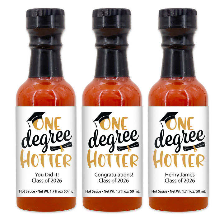 One Degree Hotter, Hot Sauce Graduation Favors, Hot Sauce Gift, Mini Hot Sauce, Custom Hot Sauce, One Hot Graduate