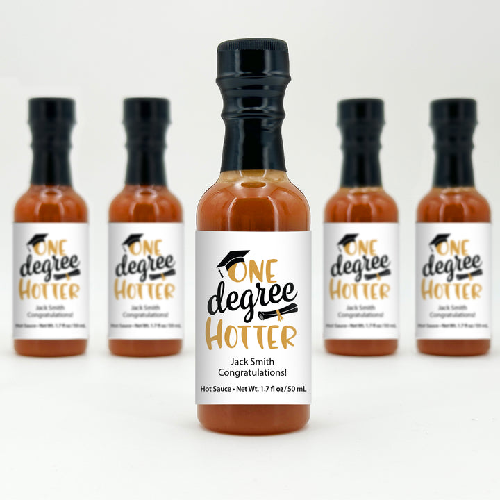 One Degree Hotter, Hot Sauce Graduation Favors, Hot Sauce Gift, Mini Hot Sauce, Custom Hot Sauce, One Hot Graduate