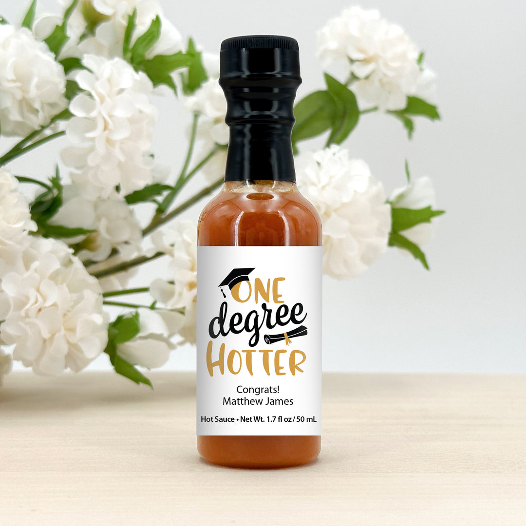 One Degree Hotter, Hot Sauce Graduation Favors, Hot Sauce Gift, Mini Hot Sauce, Custom Hot Sauce, One Hot Graduate