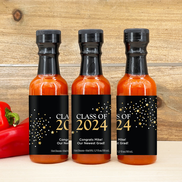 Hot Sauce Graduation Favors, Congrats Grad Confetti Stars, 1.7 oz bottle of hot sauce