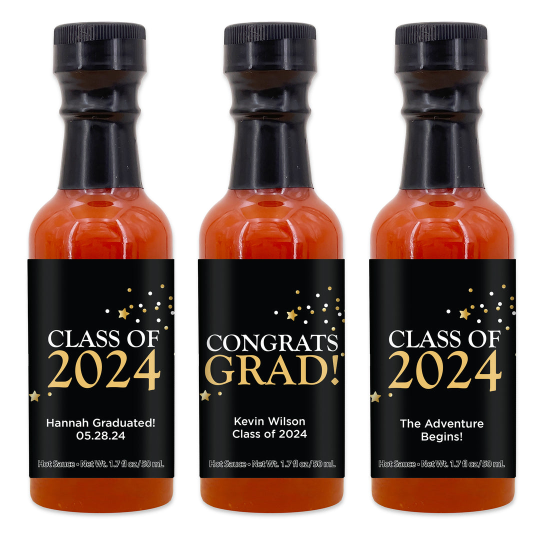 Hot Sauce Graduation Favors, Congrats Grad Confetti Stars, 1.7 oz bottle of hot sauce
