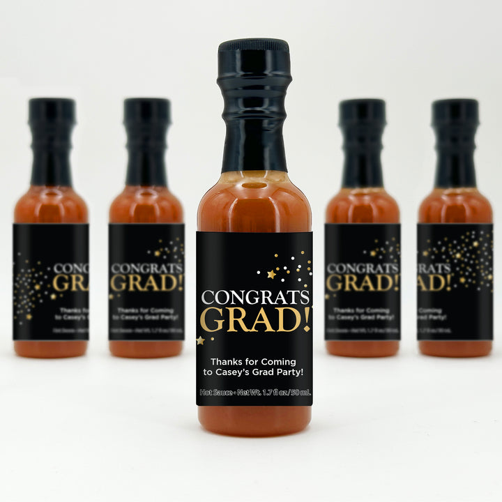 Hot Sauce Graduation Favors, Congrats Grad Confetti Stars, 1.7 oz bottle of hot sauce