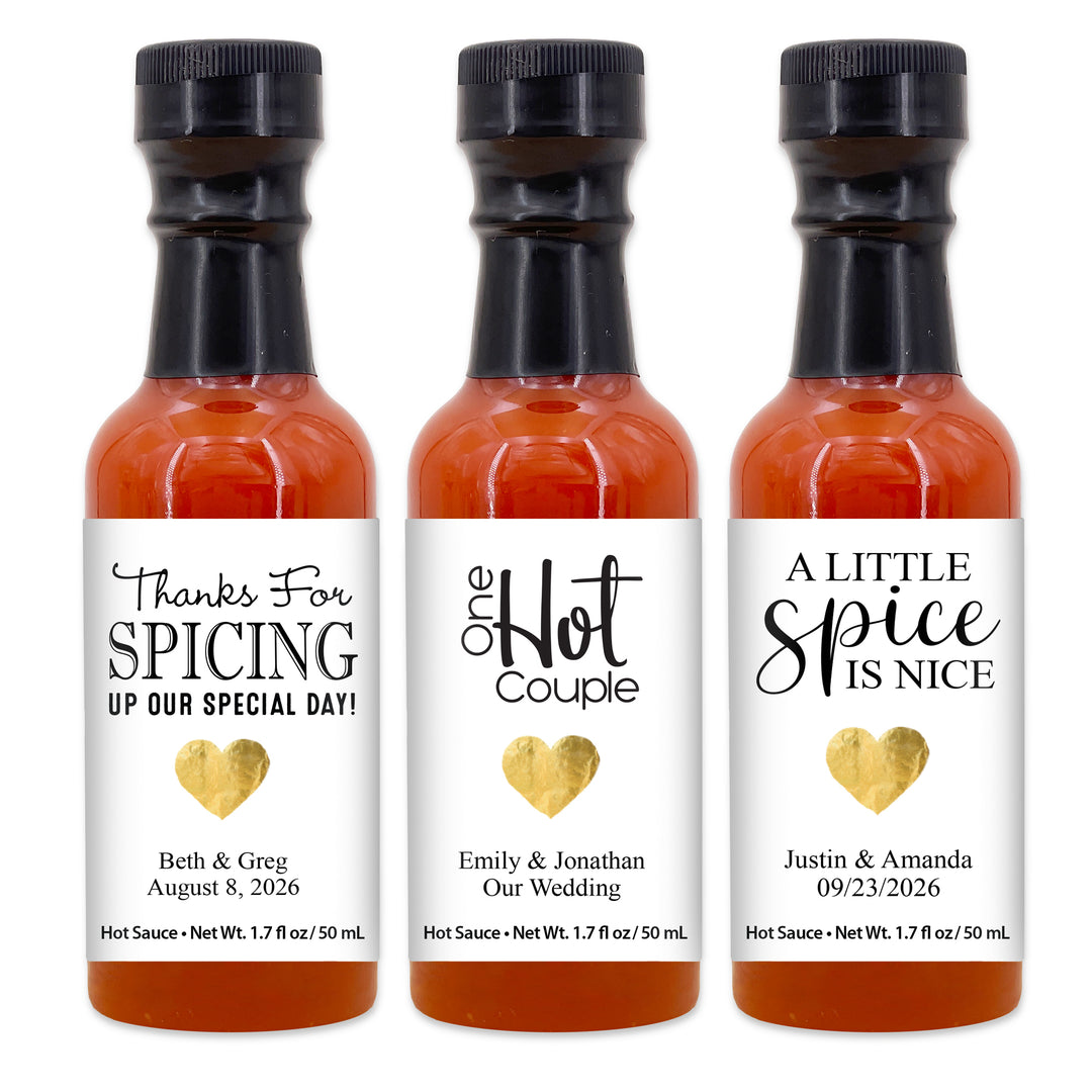 Hot Sauce Wedding Favors, Hot Sauce Gift, Wedding Favors, Mini Hot Sauce, Custom Hot Sauce, Gold Heart, 1.7 oz bottle of hot sauce