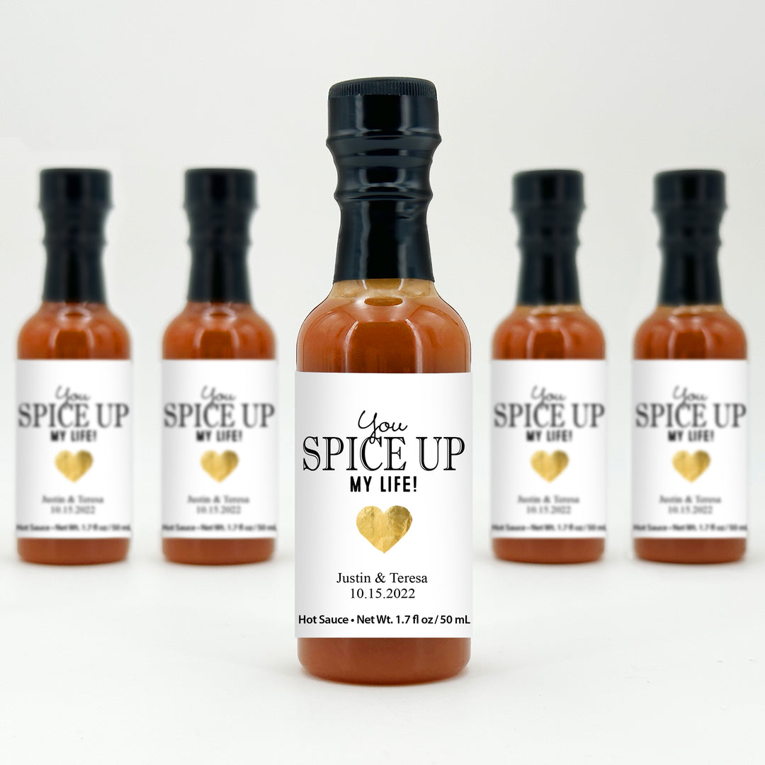 Hot Sauce Wedding Favors, Hot Sauce Gift, Wedding Favors, Mini Hot Sauce, Custom Hot Sauce, Gold Heart, 1.7 oz bottle of hot sauce