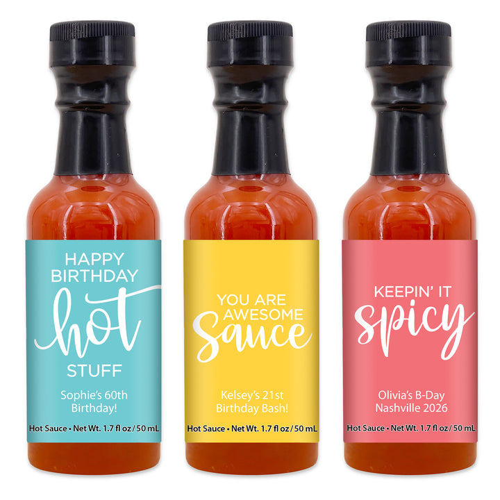 Birthday Party Favor Hot Sauce, Custom Birthday Favors, Happy Birthday Hot Stuff, 1.7 oz bottle