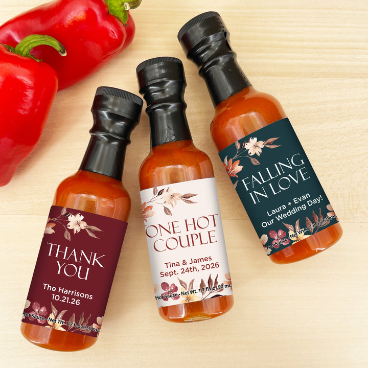 Hot Sauce Wedding Favors, Autumn Watercolor Wreath Hot Sauce, 1.7 oz bottle of hot sauce