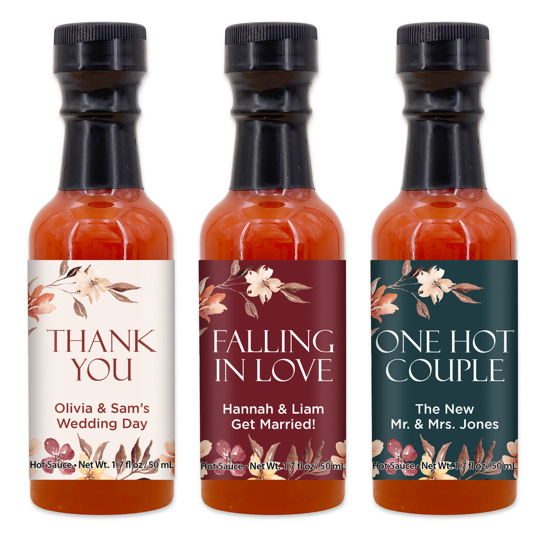 Hot Sauce Wedding Favors, Autumn Watercolor Wreath Hot Sauce, 1.7 oz bottle of hot sauce