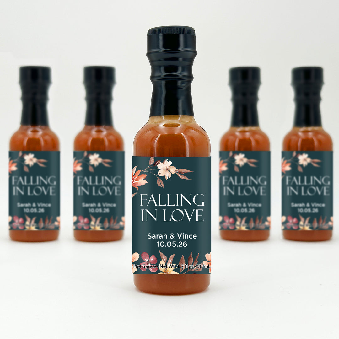 Hot Sauce Wedding Favors, Autumn Watercolor Wreath Hot Sauce, 1.7 oz bottle of hot sauce