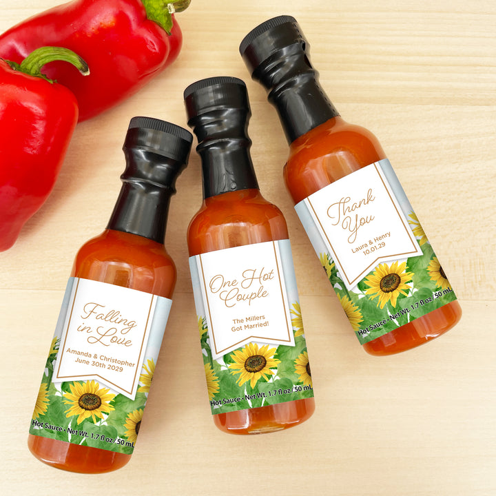 Hot Sauce Wedding Favors, Sunflower Themed Hot Sauce, 1.7 oz bottle of hot sauce