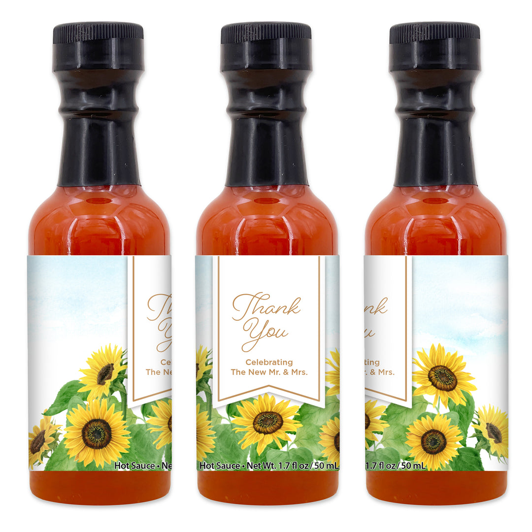 Hot Sauce Wedding Favors, Sunflower Themed Hot Sauce, 1.7 oz bottle of hot sauce