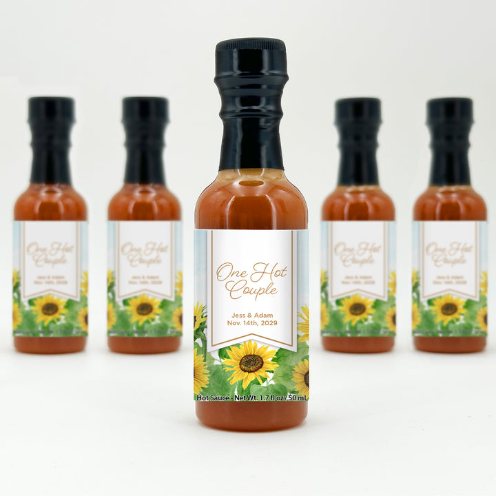 Hot Sauce Wedding Favors, Sunflower Themed Hot Sauce, 1.7 oz bottle of hot sauce