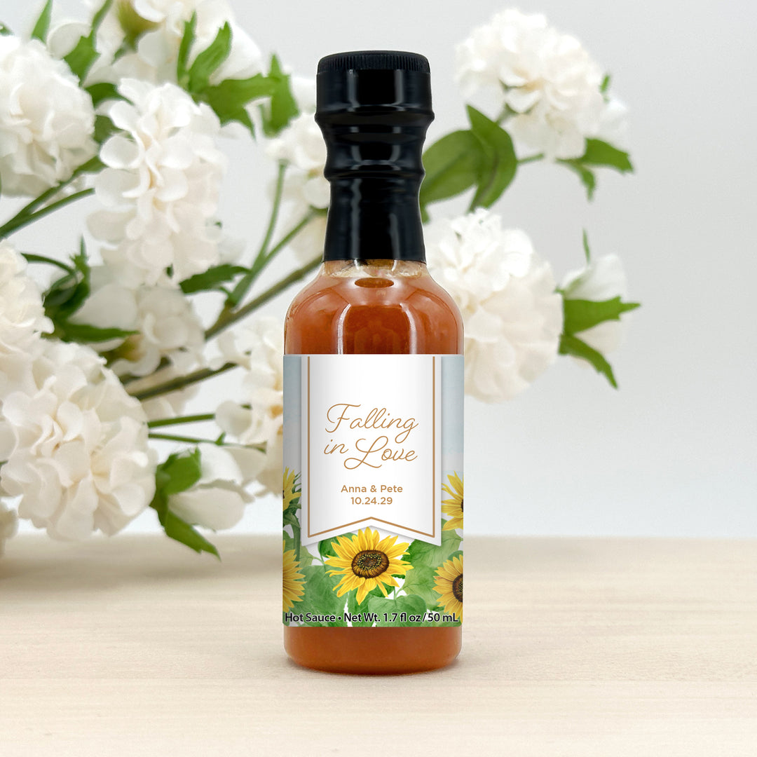 Hot Sauce Wedding Favors, Sunflower Themed Hot Sauce, 1.7 oz bottle of hot sauce
