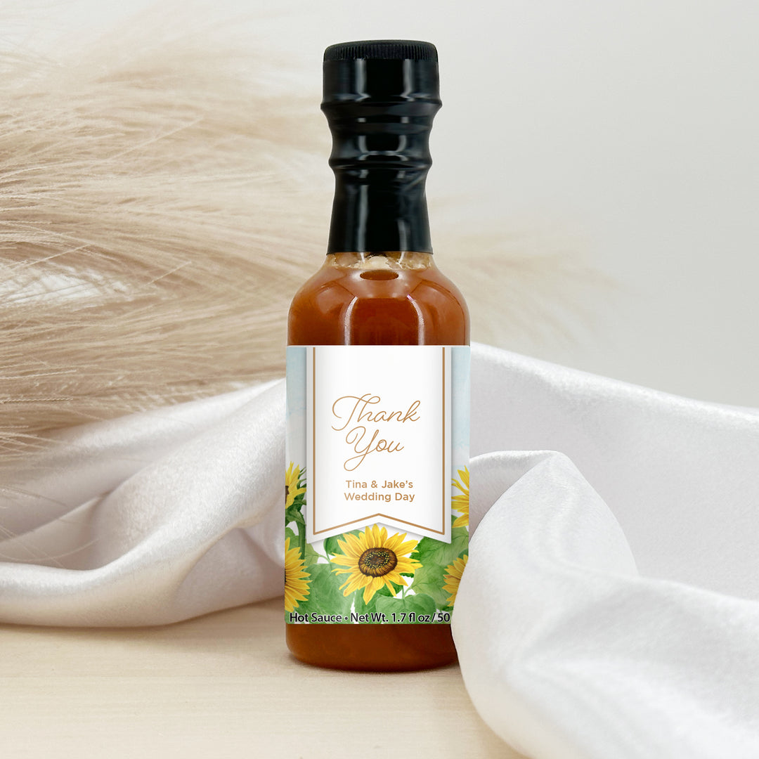 Hot Sauce Wedding Favors, Sunflower Themed Hot Sauce, 1.7 oz bottle of hot sauce