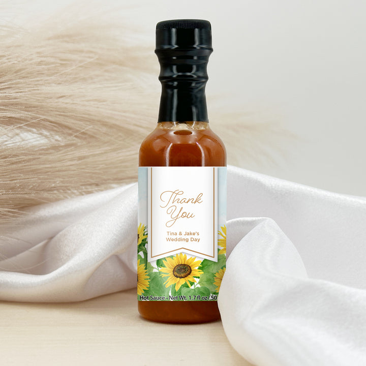 Hot Sauce Wedding Favors, Sunflower Themed Hot Sauce, 1.7 oz bottle of hot sauce