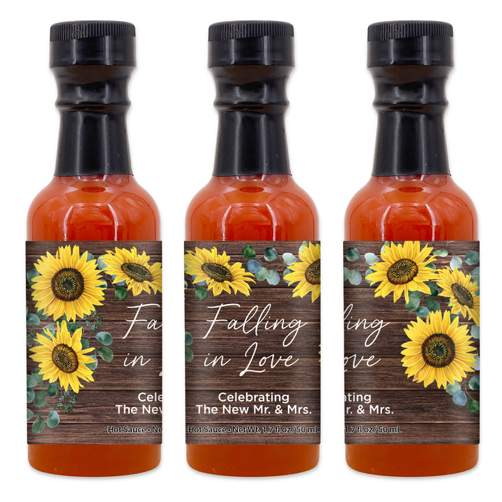 Hot Sauce Wedding Favors, Rustic Sunflower Themed Hot Sauce, 1.7 oz bottle of hot sauce
