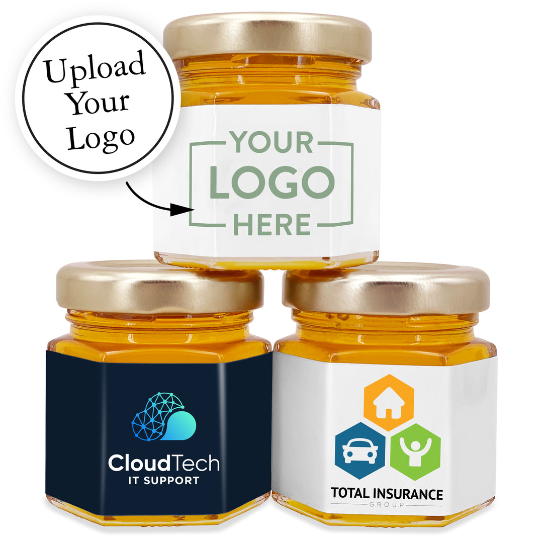 Honey Favors, Promotional Honey, Logo Design, Party Favors for Guests in Bulk,  Honey in Glass Jar Favors, 2 oz honey